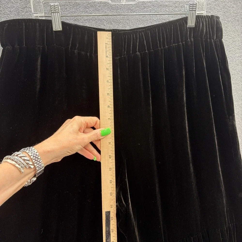 Johnny Was JW Los Angeles Pants Womens XL Black Velvet Wide Leg Ruffle Hem Party